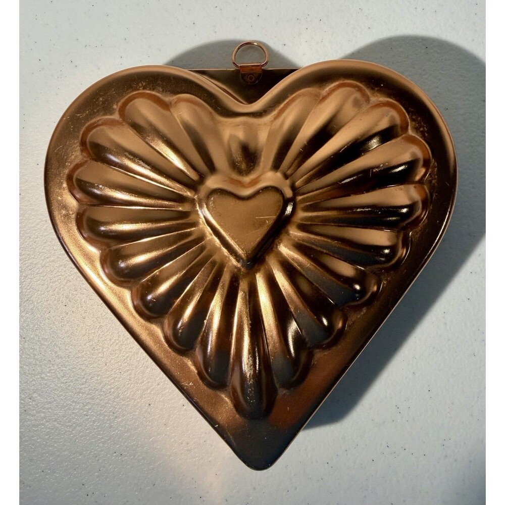 Vintage Pink Copper Aluminum Heart Shaped Jello Dessert Mold wall hanger